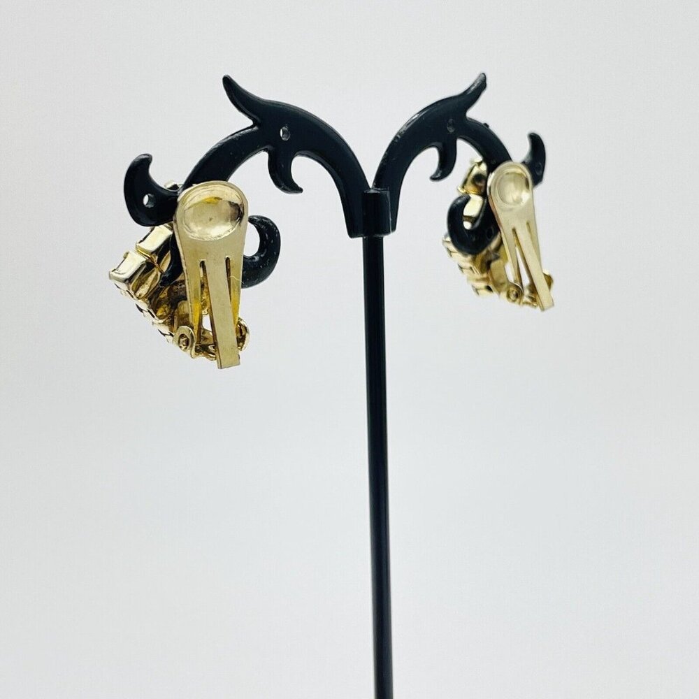 Vintage Square Aurora Borealis Earrings Gold Tone Clip On Glam Bling Sparkle - Picture 7 of 9